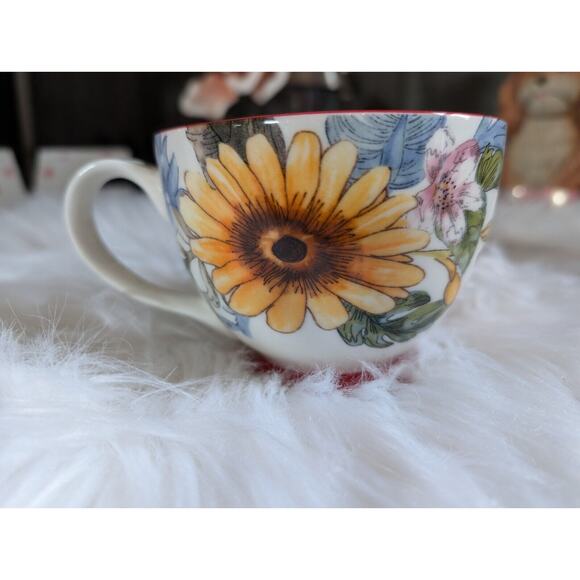 Potter's Studio Footed Coffee Mug with Beautiful Colorful Flowers New - Picture 2 of 6